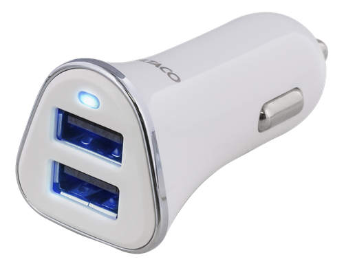 Auto įkroviklis DELTACO 3.4A, 2xUSB, baltas / USB-CAR101