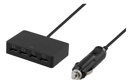 Auto įkroviklis DELTACO 9.6A, 4xUSB, juodas / USB-CAR116