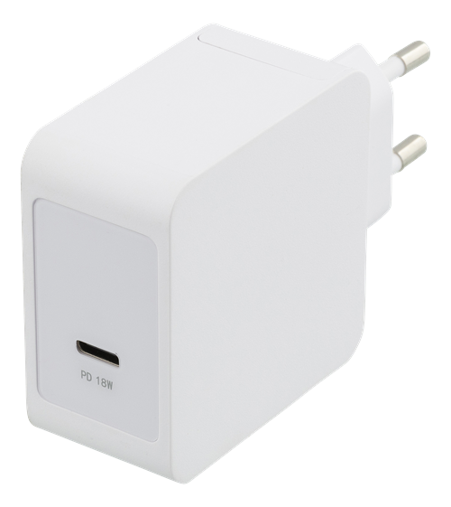 Sieninis įkroviklis DELTACO, 18W USB-C, PD 2.0, 3A, baltas / USBC-AC129