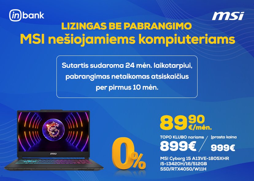 Nemokamas Moki10 lizingas MSI nešiojamiems kompiuteriams
