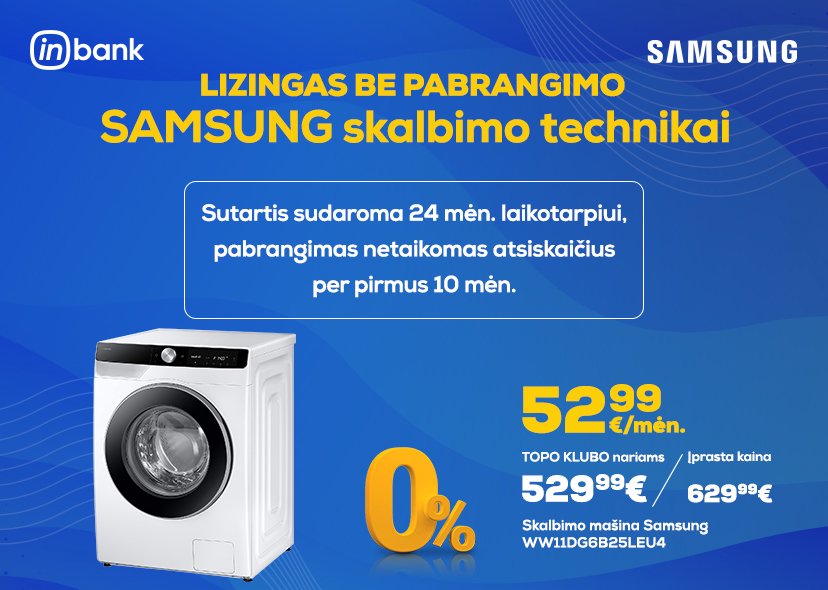 Nemokamas Moki10 lizingas Samsung skalbimo technikai