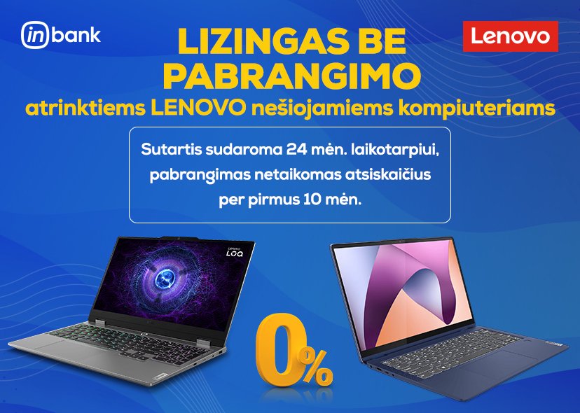 Nemokamas 10 mėn. lizingas Lenovo nešiojamiems kompiuteriams