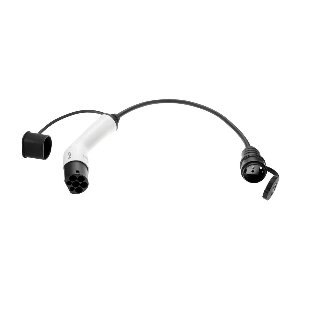 Elektromobilio įkrovimo kabelio adapteris EV+ Type 2 - Schuko 220V, 1 fazės, 16A, 0,2m Elektromobilio įkrovimo kabelio adapteris EV+ Type 2 - Schuko 220V, 1 fazės, 16A, 0,2m