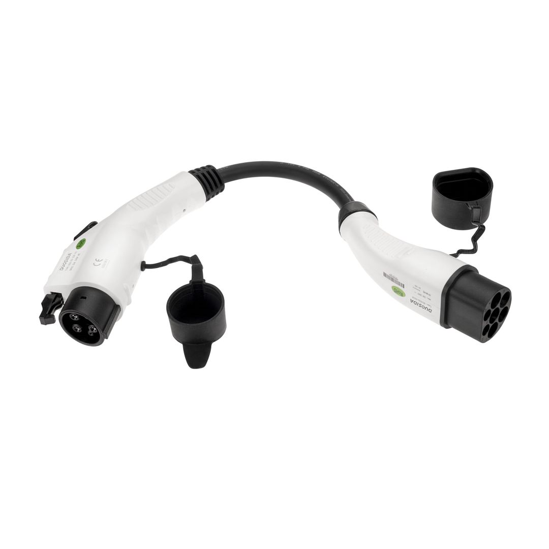 Elektromobilio įkrovimo kabelio adapteris DUOSIDA Type 1 F - Type 2 M, 1 fazės, 32A, 0,2m Elektromobilio įkrovimo kabelio adapteris DUOSIDA Type 1 F - Type 2 M, 1 fazės, 32A, 0,2m