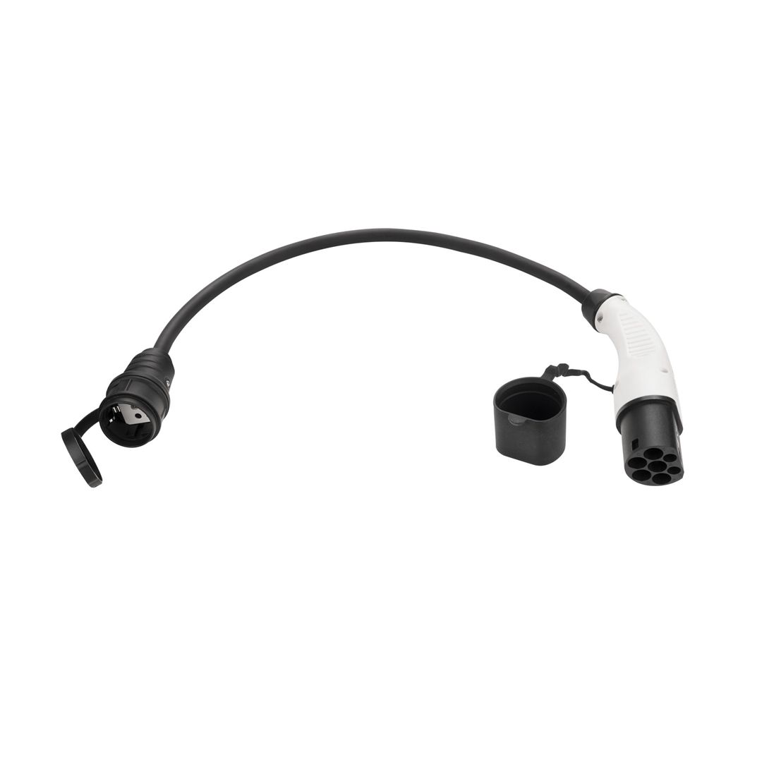 Elektromobilio įkrovimo kabelio adapteris DUOSIDA Type 2 F - Schuko 220V, 1 fazės, 16A, 0,2m Elektromobilio įkrovimo kabelio adapteris DUOSIDA Type 2 F - Schuko 220V, 1 fazės, 16A, 0,2m
