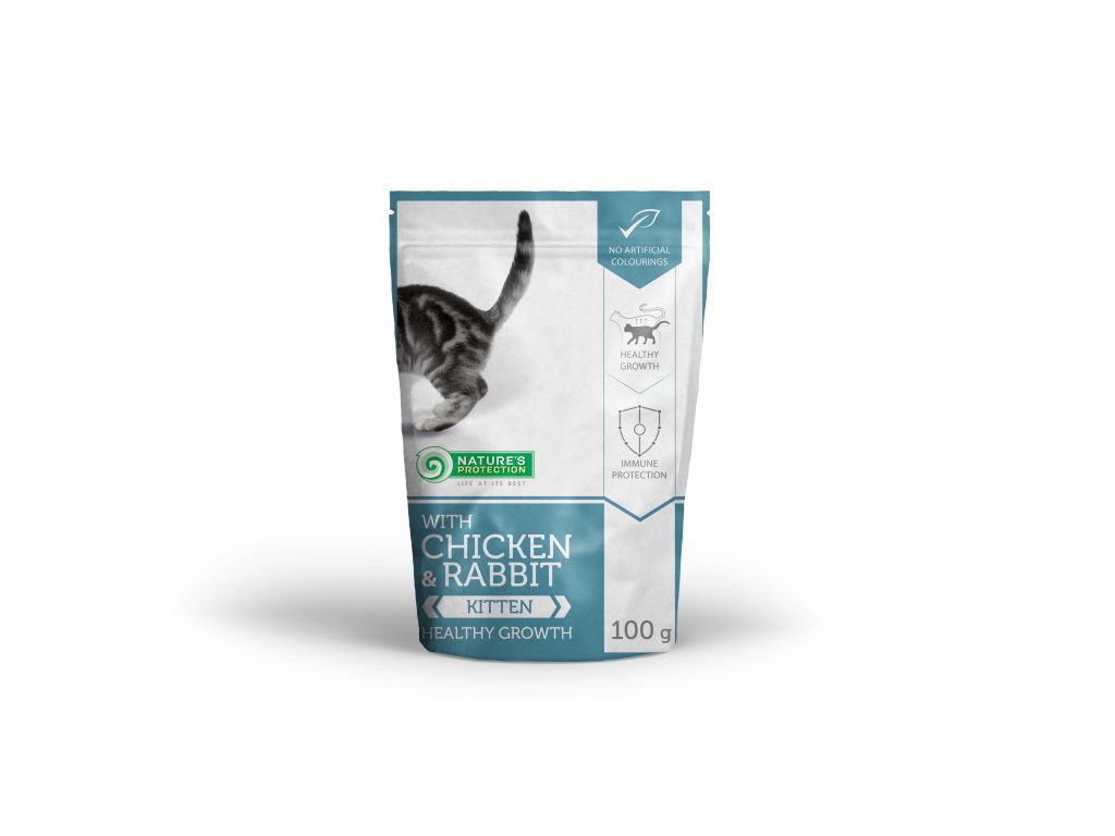 Nature's Protection with Chicken & Rabbit Kitten Healthy Growth konservai pakeliuose su vištiena ir triušiena kačiukams 100 g Nature's Protection with Chicken & Rabbit Kitten Healthy Growth konservai pakeliuose su vištiena ir triušiena kačiukams 100 g